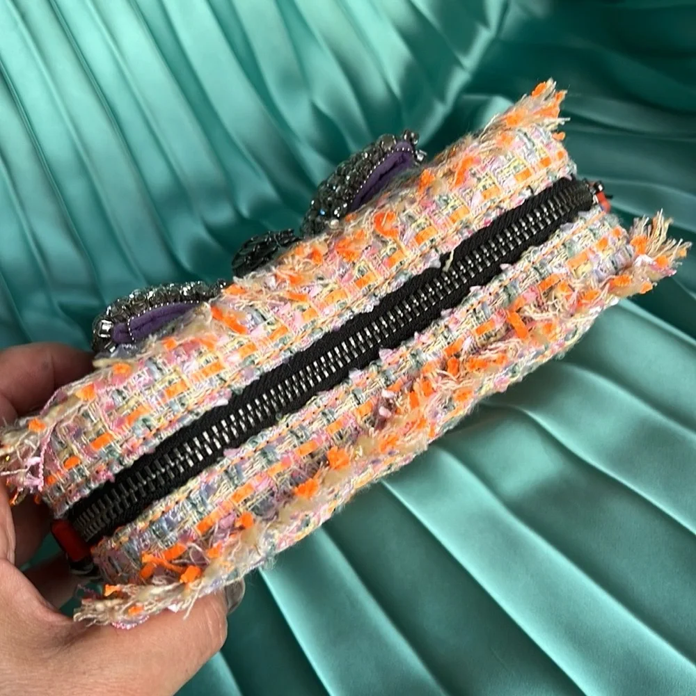Kurt Geiger London Crystal Bow Crossbody bag orange purple heart